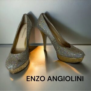 ENZO ANGIOLINI  SPARKLE HEELS PLATFORM SILVER GOLD SHOES